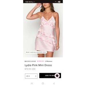 Beginning Boutique Lydia Pink Mini Dress Ruffled Satin Open Back US 4 NEW